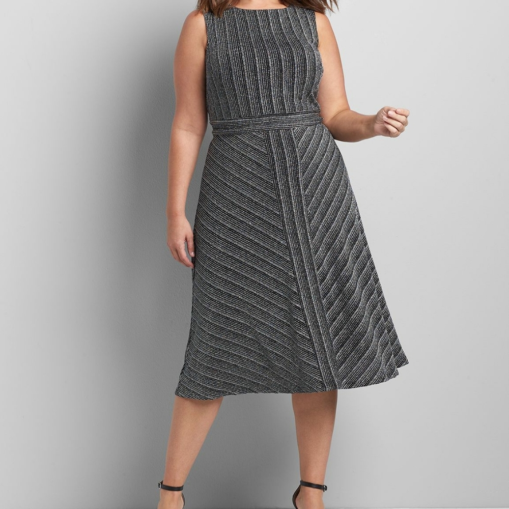 METALLIC-STRIPED FIT & FLARE DRESS22/24